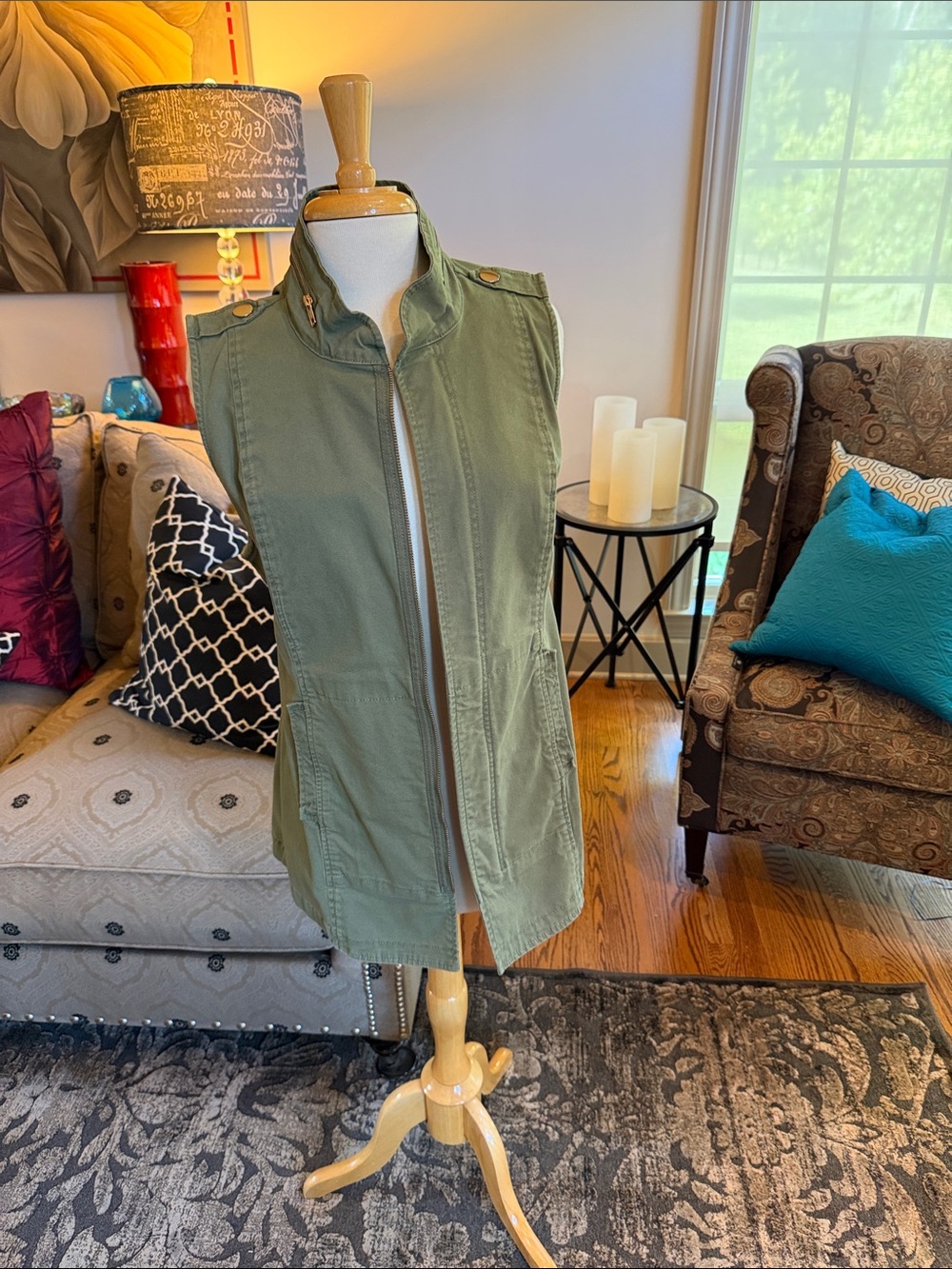 CAbi explorer vest Olive Green Sleeveless Utility Jacket